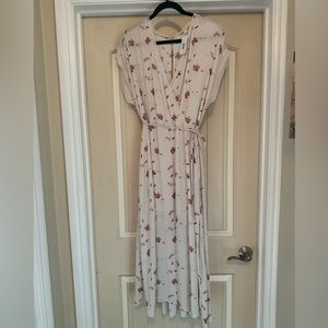 Grade&Gander long dress, light dusty pink, rusty/pink flowers.
